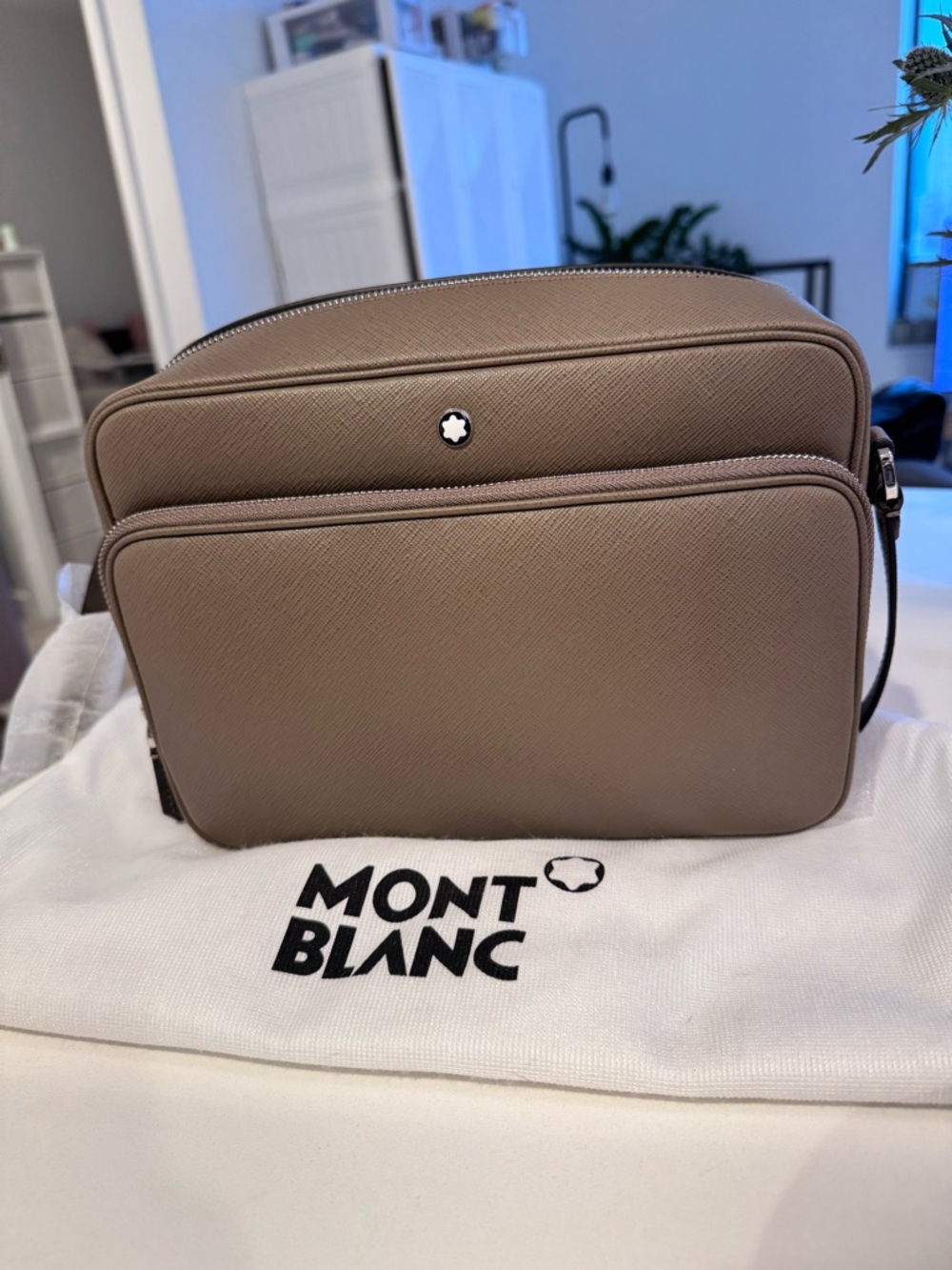 Montblanc Taupe Saffiano Leather Messenger Bag